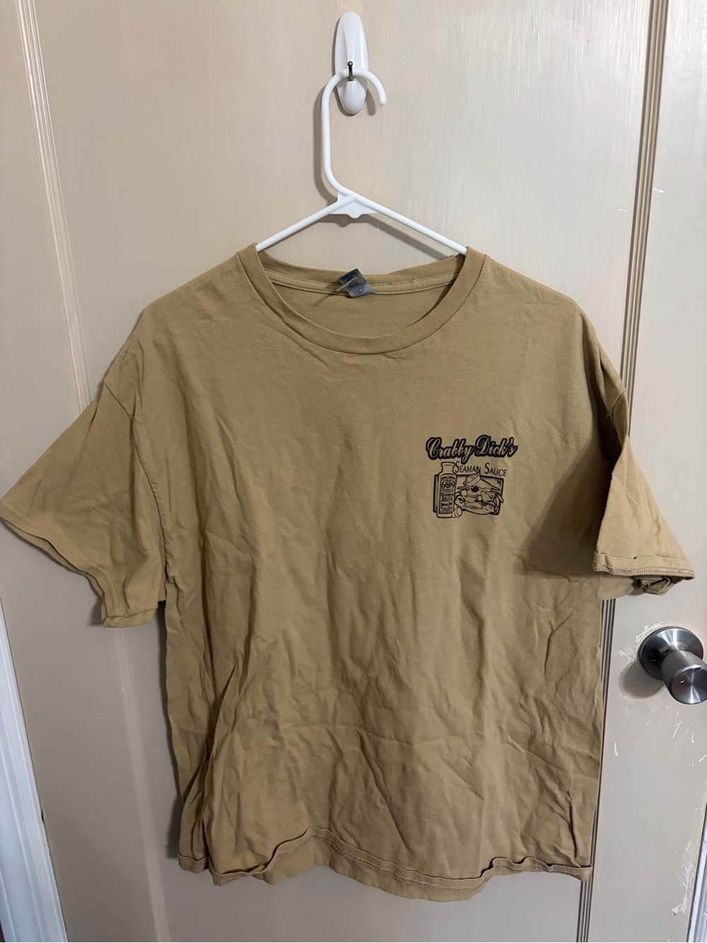 Gildan Tan Long Sleeve Tee with Small Left Chest Graphic